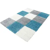 Ayyildiz Teppiche 1100000002199 TEPPICHE "Life Shaggy 1501" Gr. 2, blau (türkis), B:80cm H:30mm L:150cm, Kunstfaser, Teppiche, 1100000002199, Langflor, robust, Karo, Wohnzimmer