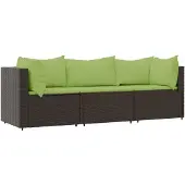 vidaXL 3-tlg. Garten-Lounge-Set mit Kissen Braun Poly Rattan