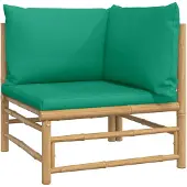 vidaXL Garten-Ecksofa mit Grünen Kissen Bambus