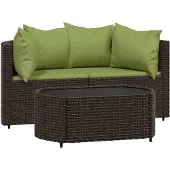 vidaXL 3-tlg. Garten-Lounge-Set mit Kissen Braun Poly Rattan