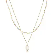 Elli Silberkette "Halskette Layer Süßwasserperle Barock Glas Beads 925 Silber" Gr. 42, gold, Halsketten, Damen, Silber 925 (Sterlingsilber), Silberkette