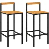 vidaXL Barhocker 2 Stk. Schwarz Poly Rattan und Massivholz Akazie