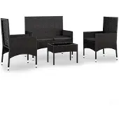 vidaXL 4-tlg. Garten-Lounge-Set mit Kissen Schwarz Poly Rattan