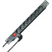 Kopp 930705011 PROFIversal PA 7-fach, Steckdosenleiste in Schutzkontakt-Ausführung, mit beleuchtetem Schalter, 19”, 2m Zuleitung, Farbe: schwarz - 19 Stück