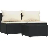 vidaXL 3-tlg. Garten-Lounge-Set mit Kissen Schwarz Poly Rattan