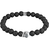 KUZZOI Armkette "Armband Herren Totenkopf Lava Stein Perlen 925 Silber" Gr. 190, schwarz, Armbänder, Herren, 190, Silber 925 (Sterlingsilber), Armkette