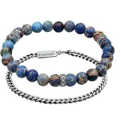 KUZZOI Armkette "Armband Herren Achat Blau Panzerkette 2er Set 925 Silber" Gr. 210, blau (dunkelblau), Armbänder, Herren, 210, Silber 925 (Sterlingsilber), Armkette