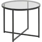 Actona Couchtisch GROUP "Conrad, runder Kaffeetisch, Scandi design, B: 55", schwarz, B:55cm H:45cm T:55cm, Tische, Couchtisch, Tischplatte aus gerauchtem Glas, schwarzes Metallgestell, H: 45 cm