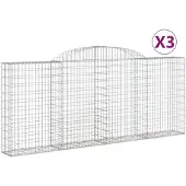 vidaXL Gabionen mit Hochbogen 3 Stk. 300x30x120/140cm Verzinktes Eisen