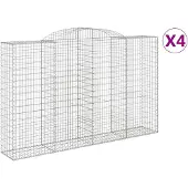 vidaXL Gabionen mit Hochbogen 4 Stk. 300x50x180/200cm Verzinktes Eisen