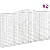 vidaXL Gabionen mit Hochbogen 2 Stk. 400x30x220/240cm Verzinktes Eisen