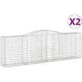 vidaXL Gabionen mit Hochbogen 2 Stk. 400x50x120/140cm Verzinktes Eisen