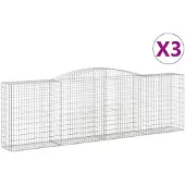 vidaXL Gabionen mit Hochbogen 3 Stk. 400x50x120/140cm Verzinktes Eisen
