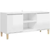 vidaXL TV-Schrank mit Massivholz-Beinen Hochglanz-Weiß 103,5x35x50 cm