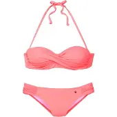 s.Oliver Bügel-Bandeau-Bikini , Damen, Gr. 34, Cup B, orange (peach), Recycling-Polyamid, unifarben, Bikini-Sets Bügel-Bandeau-Bikini, mit Raffung
