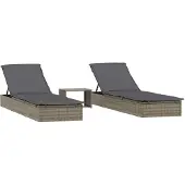 vidaXL Sonnenliegen 2 Stk. mit Tisch Grau Poly Rattan