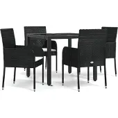 vidaXL 5-tlg. Garten-Essgruppe mit Kissen Schwarz Poly Rattan