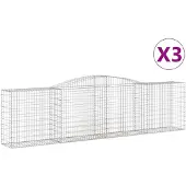 vidaXL Gabionen mit Hochbogen 3 Stk. 400x50x100/120cm Verzinktes Eisen