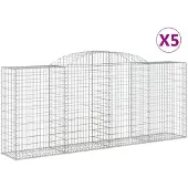 vidaXL Gabionen mit Hochbogen 5 Stk. 300x50x120/140cm Verzinktes Eisen