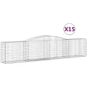 vidaXL Gabionen mit Hochbogen 15 Stk. 400x50x80/100cm Verzinktes Eisen