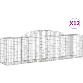 vidaXL Gabionen mit Hochbogen 12 Stk. 300x50x80/100cm Verzinktes Eisen