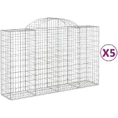 vidaXL Gabionen mit Hochbogen 5 Stk. 200x50x120/140cm Verzinktes Eisen