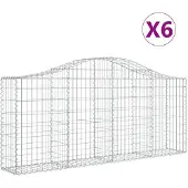 vidaXL Gabionen mit Hochbogen 6 Stk. 200x30x80/100 cm Verzinktes Eisen