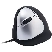 R-Go Tools R-Go HE Maus, ergonomische vertikale Maus, Linkshänder, Groß (Handlänge ab 185 mm), beugt Mausarm vor, für Windows/Mac, kabelgebunden, Schwarz