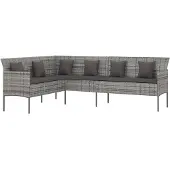 vidaXL Gartensofa in L-Form mit Kissen Grau Poly Rattan