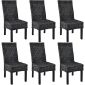 vidaXL Esszimmerstühle 6 Stk. Schwarz Kubu Rattan und Mangoholz