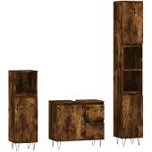 vidaXL 3-tlg. Badmöbel-Set Räuchereiche Holzwerkstoff