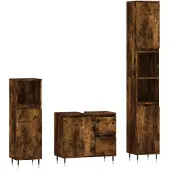 vidaXL 3-tlg. Badmöbel-Set Räuchereiche Holzwerkstoff