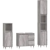 vidaXL 3-tlg. Badmöbel-Set Grau Sonoma Holzwerkstoff