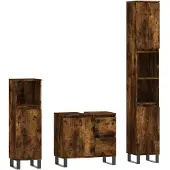 vidaXL 3-tlg. Badmöbel-Set Räuchereiche Holzwerkstoff
