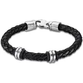 Lotus Armband "Urban Man", schwarz (schwarz, edelstahlfarben), Armbänder, 22cm, Edelstahl Kautschuk Leder, Edelstahl, Kautschuk, Leder, Armband