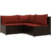 vidaXL 3-tlg. Garten-Lounge-Set mit Kissen Braun Poly Rattan