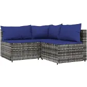 vidaXL 3-tlg. Garten-Lounge-Set mit Kissen Grau Poly Rattan