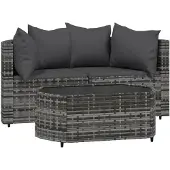 vidaXL 3-tlg. Garten-Lounge-Set mit Kissen Grau Poly Rattan