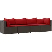 vidaXL 4-tlg. Garten-Lounge-Set mit Kissen Braun Poly Rattan