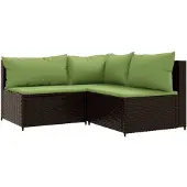 vidaXL 3-tlg. Garten-Lounge-Set mit Kissen Braun Poly Rattan