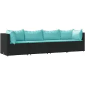 vidaXL 4-tlg. Garten-Lounge-Set mit Kissen Schwarz Poly Rattan