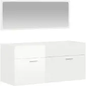 vidaXL Badschrank mit Spiegel Hochglanz-Weiß Holzwerkstoff