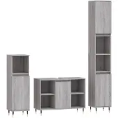 vidaXL 3-tlg. Badmöbel-Set Grau Sonoma Holzwerkstoff
