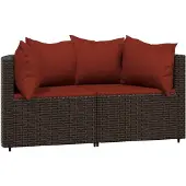 vidaXL Garten-Ecksofas mit Kissen 2 Stk. Braun Poly Rattan