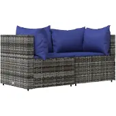 vidaXL Garten-Ecksofas mit Kissen 2 Stk. Grau Poly Rattan