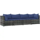 vidaXL 4-tlg. Garten-Lounge-Set mit Kissen Grau Poly Rattan