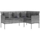 Super Merchant Sofa in L-Form mit Kissen Poly Rattan Grau