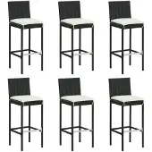 vidaXL Barhocker mit Kissen 6 Stk. Schwarz Poly Rattan