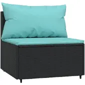 vidaXL Garten-Mittelsofa mit Kissen Schwarz Poly Rattan
