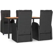 vidaXL 5-tlg. Garten-Essgruppe mit Kissen Schwarz Poly Rattan
